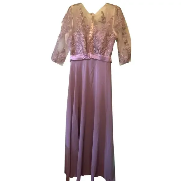 Wedding Dress Pants 10 Formal Gown Lace Embroidered Long Sleeve Mesh Bridal - Picture 4 of 5